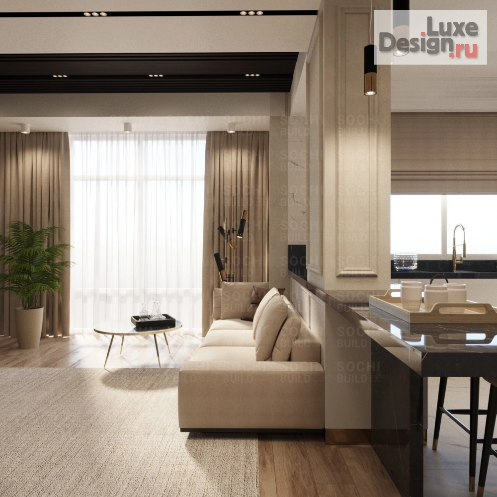 Дизайн интерьера квартиры "Квартира в ЖК «Посейдон», 88м², стиль: современная классика. Сочи" (фото 4)