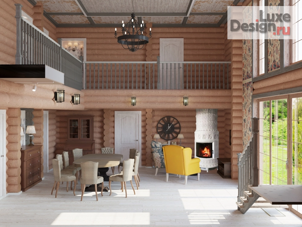 Дизайн интерьера загородного дома "Гостинная в деревянном доме в Подмосковье" (фото 2)