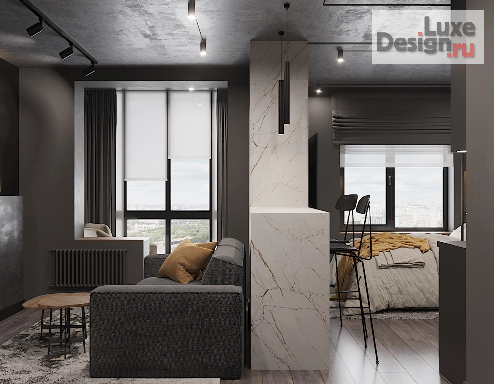 Дизайн интерьера квартиры студии "Чёрный свинец" (фото 2)