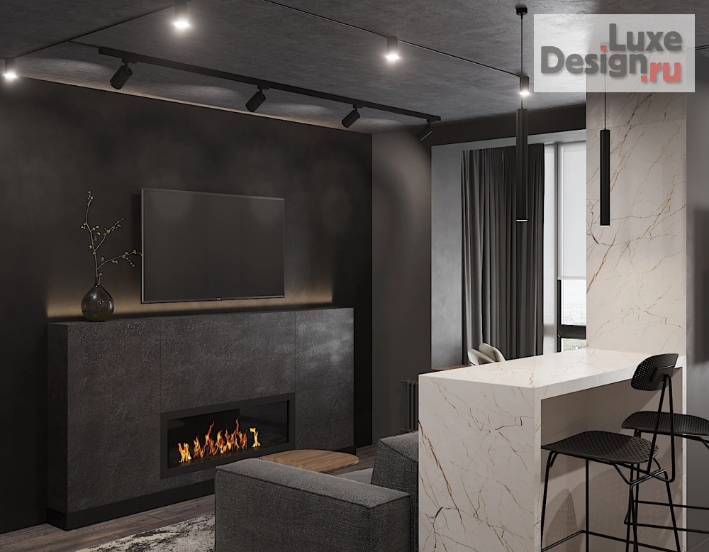 Дизайн интерьера квартиры студии "Чёрный свинец" (фото 5)